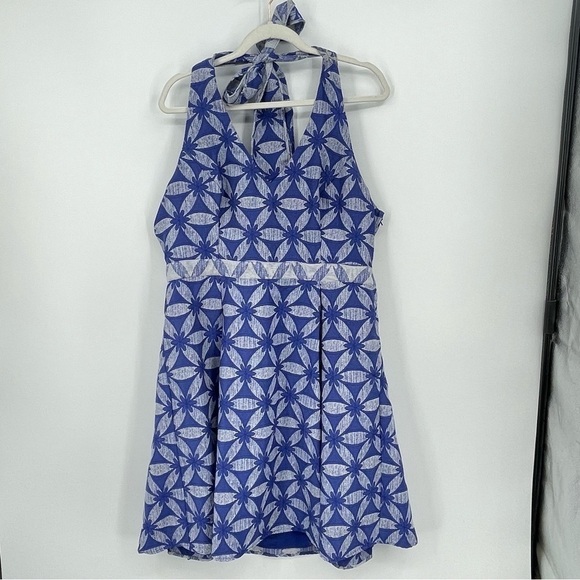 ModCloth Resplendence Jacquard Blue Floral Flattering A-Line Halter Dress XL - Picture 1 of 6